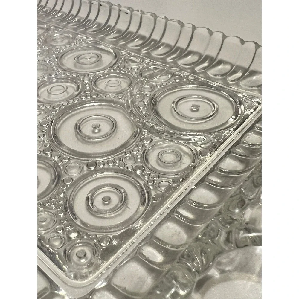 Vintage Glass Serving Tray Bubble Circle Pattern Handled Relish Vanity Display